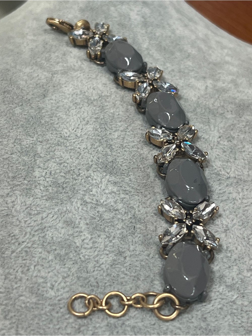 J. Crew Gray Stone & Clear Crystal Bracelet - Gold Tone